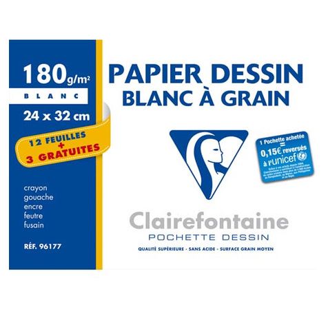 Papier Dessin à grain A4 21 x 29,7 cm Blanc Uni 12 Feuilles 180g